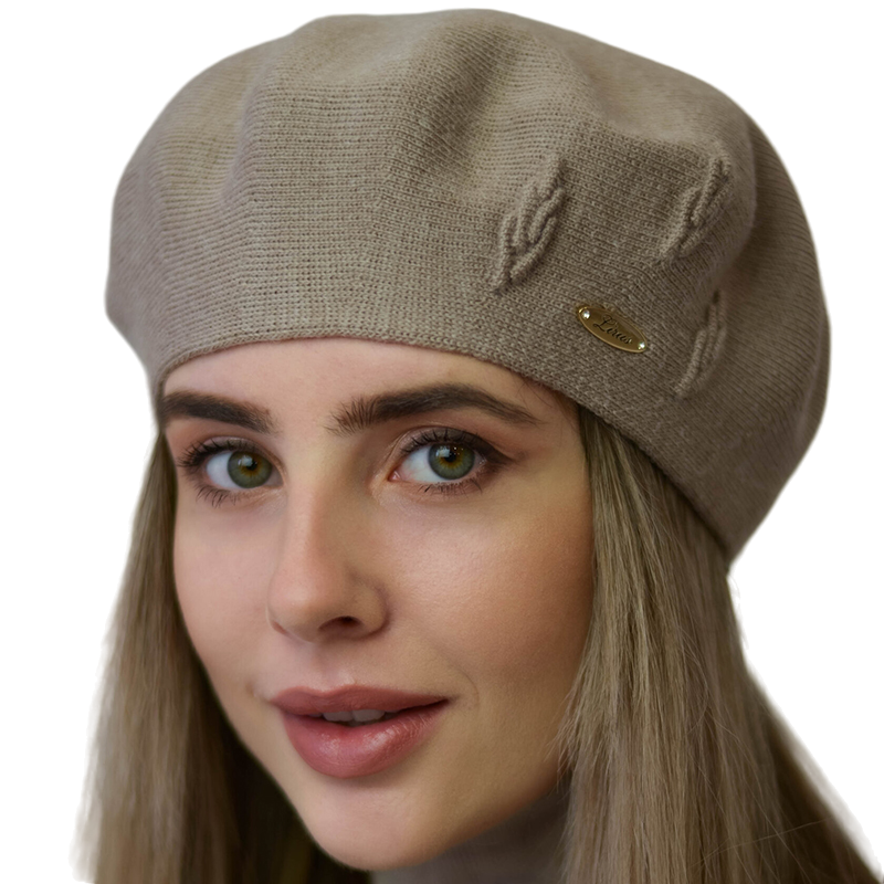 Берет женский Lirus Смородина двойной тонкой вязки Бежевый