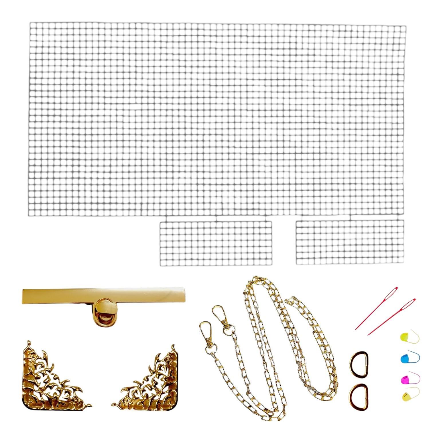 Набор для создания сумки из пластиковой канвы Золотая планка с поворотным замком (3311-1) Набор для создания сумки из пластиковой канвы Золотая планка с поворотным замком (3311-1)