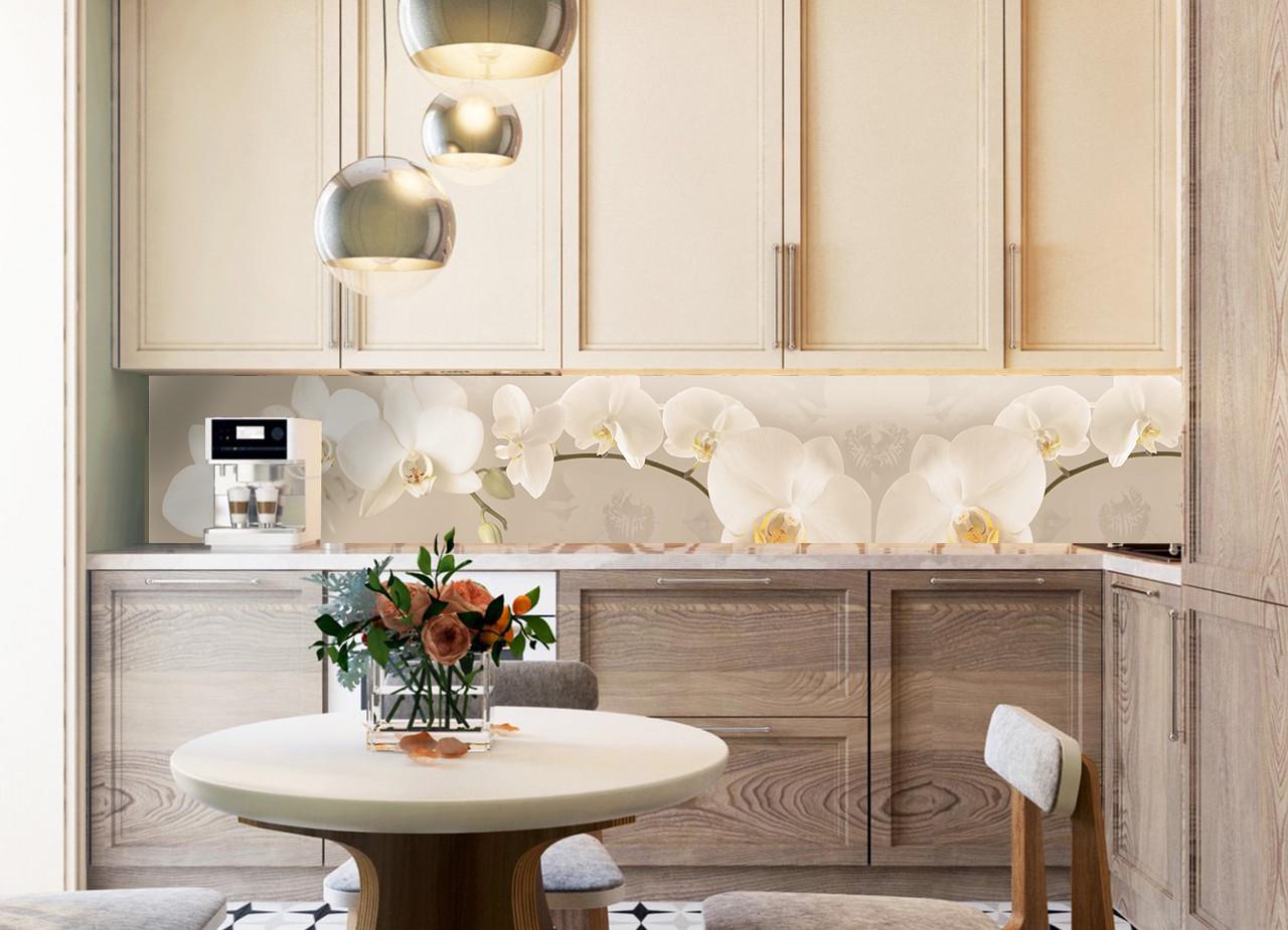 Кухонный фартук Орхидея из самоклеющейся виниловой пленки 65х250 см Бежевый