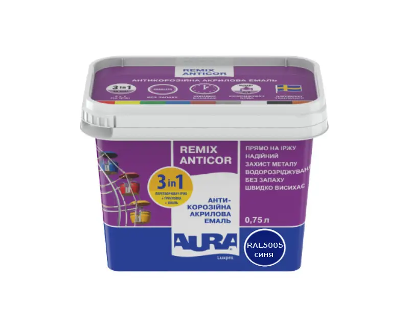 Эмаль-грунт акриловая Aura Lux Pro Remix Anticor 0,75 л RAL 7043 Темно-серый (2571450412)
