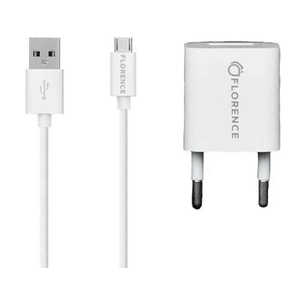 Зарядка Florence USB 1A + microUSB cable white (FL-1000-WM)