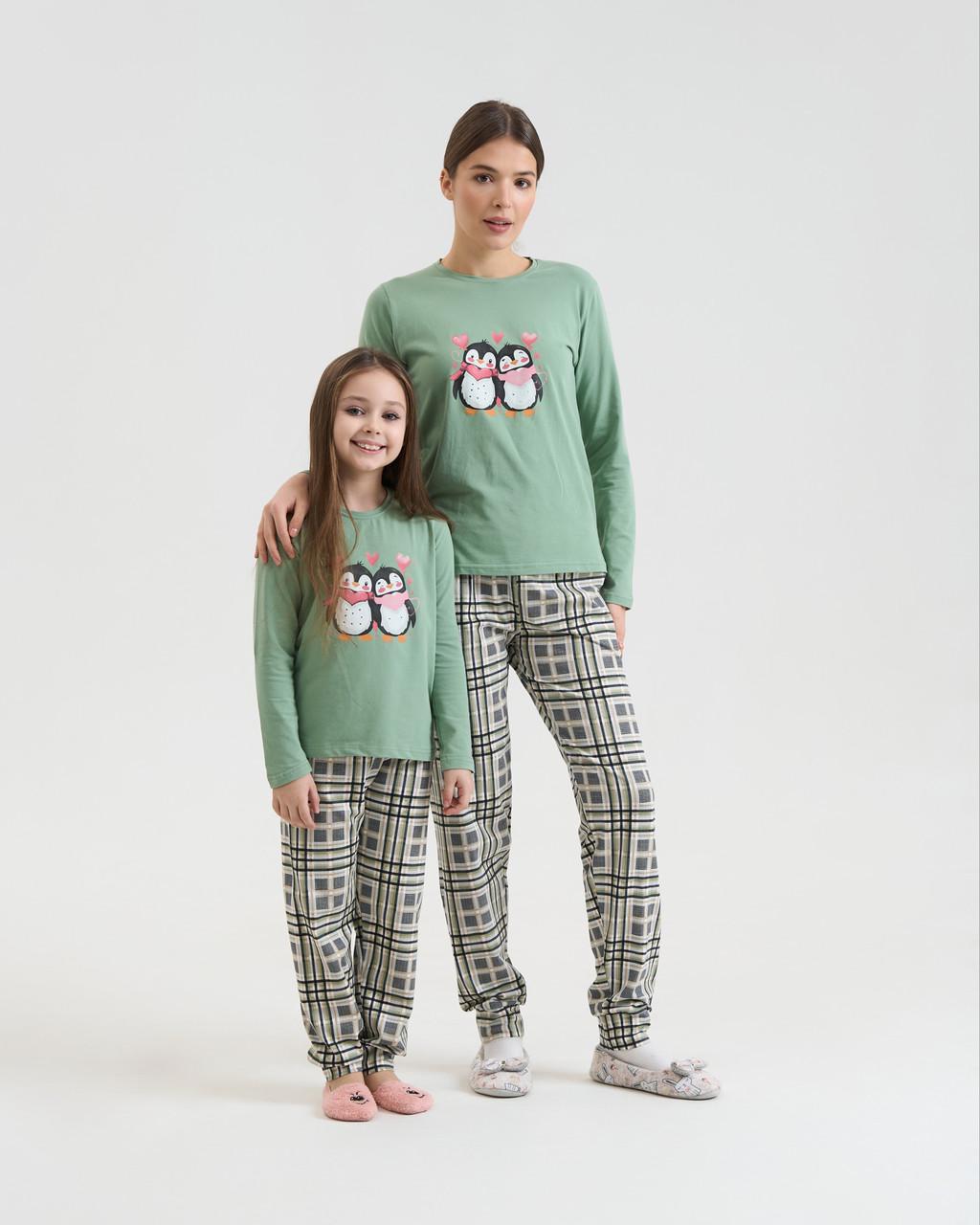 Пижама женская с брюками Nicoletta Family look Пингвины мама/дочь 96830k XL Зеленый - фото 5 Пижама женская с брюками Nicoletta Family look Пингвины мама/дочь 96830k XL Зеленый - фото 5