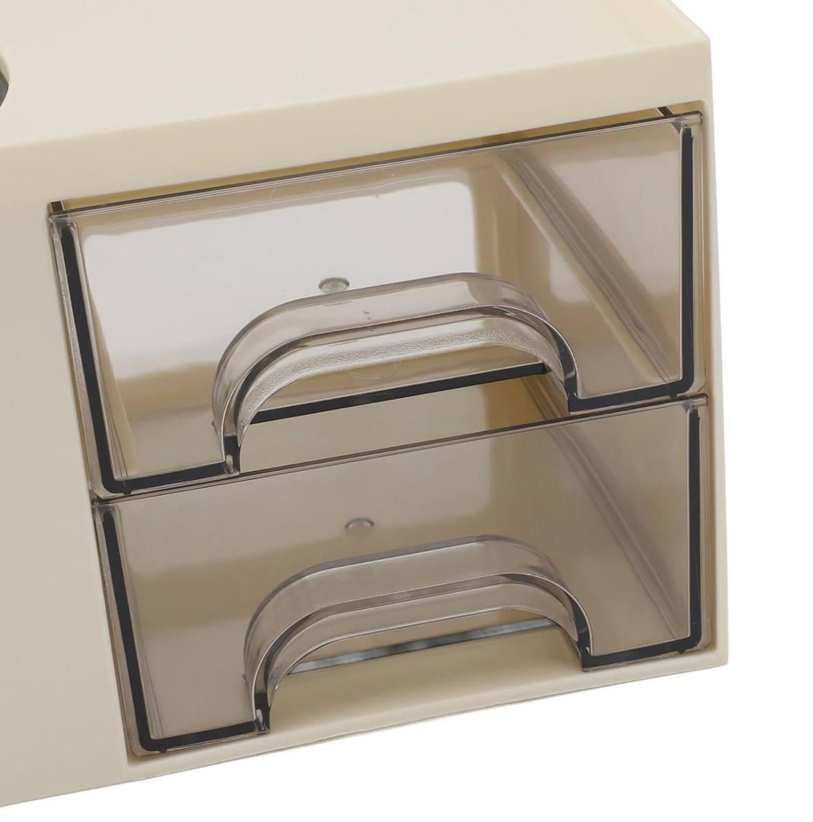 Органайзер для канцелярии с вращающимся стаканом на 6 отделений и выдвижными ящиками кремовый (5f2826fe) - фото 6