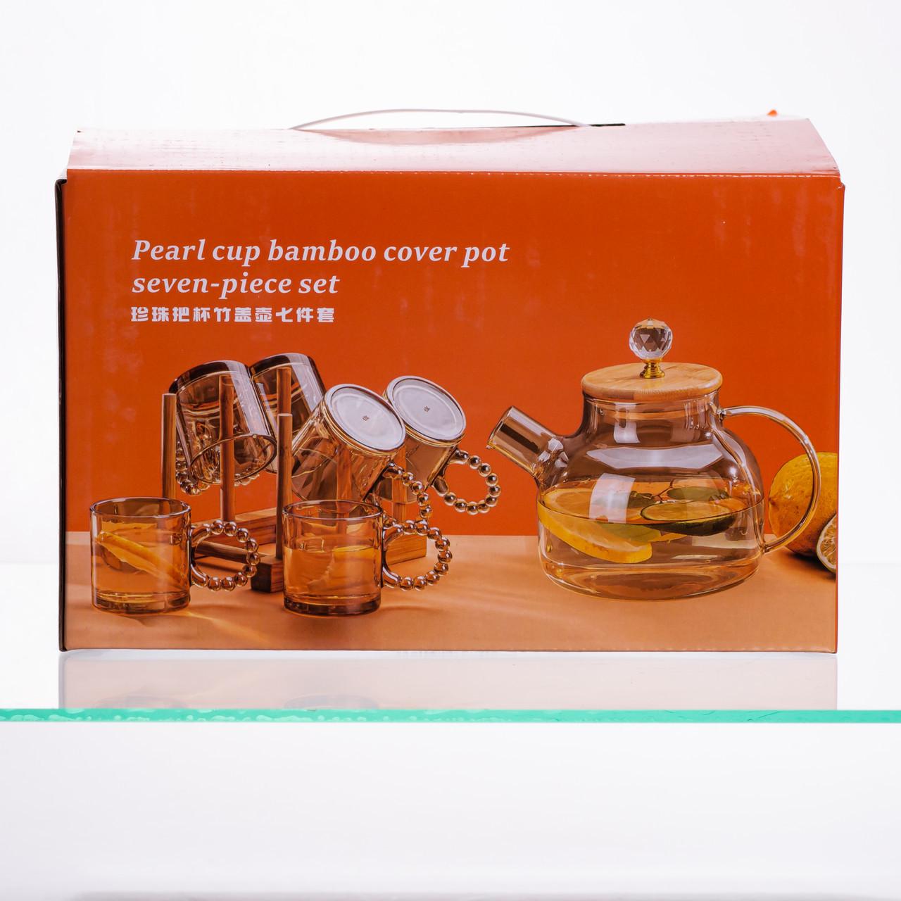 Чайний сервіз із товстого скла 8 предметів з бамбуковою підставкою для чашок (64486-23) - фото 7 Чайний сервіз із товстого скла 8 предметів з бамбуковою підставкою для чашок (64486-23) - фото 7