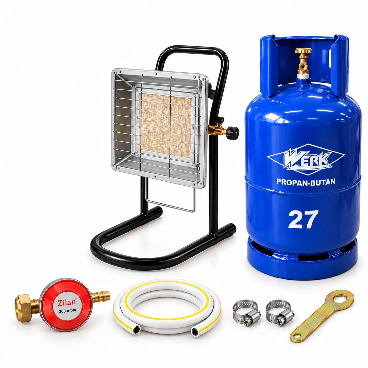 Комплект Nurgaz NG-310P баллон WERK 27 л/редуктор Zilan/шланг 2 м/2 хомуты и ключ (NEW-19)