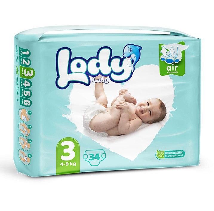 Подгузники детские дышащие LODY AIR MIDI р. 3 4-9 кг 34 шт. (000006632)