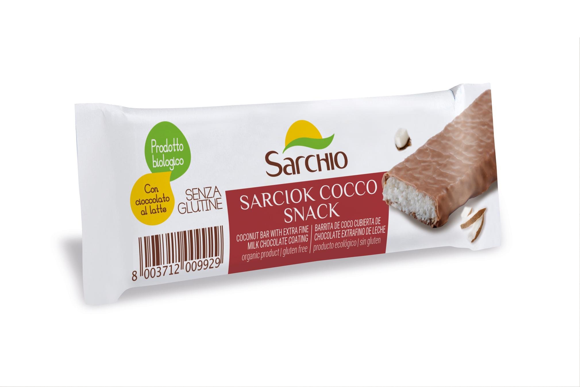 Кокосовый снек Sarchio покрытый шоколадом 30 г