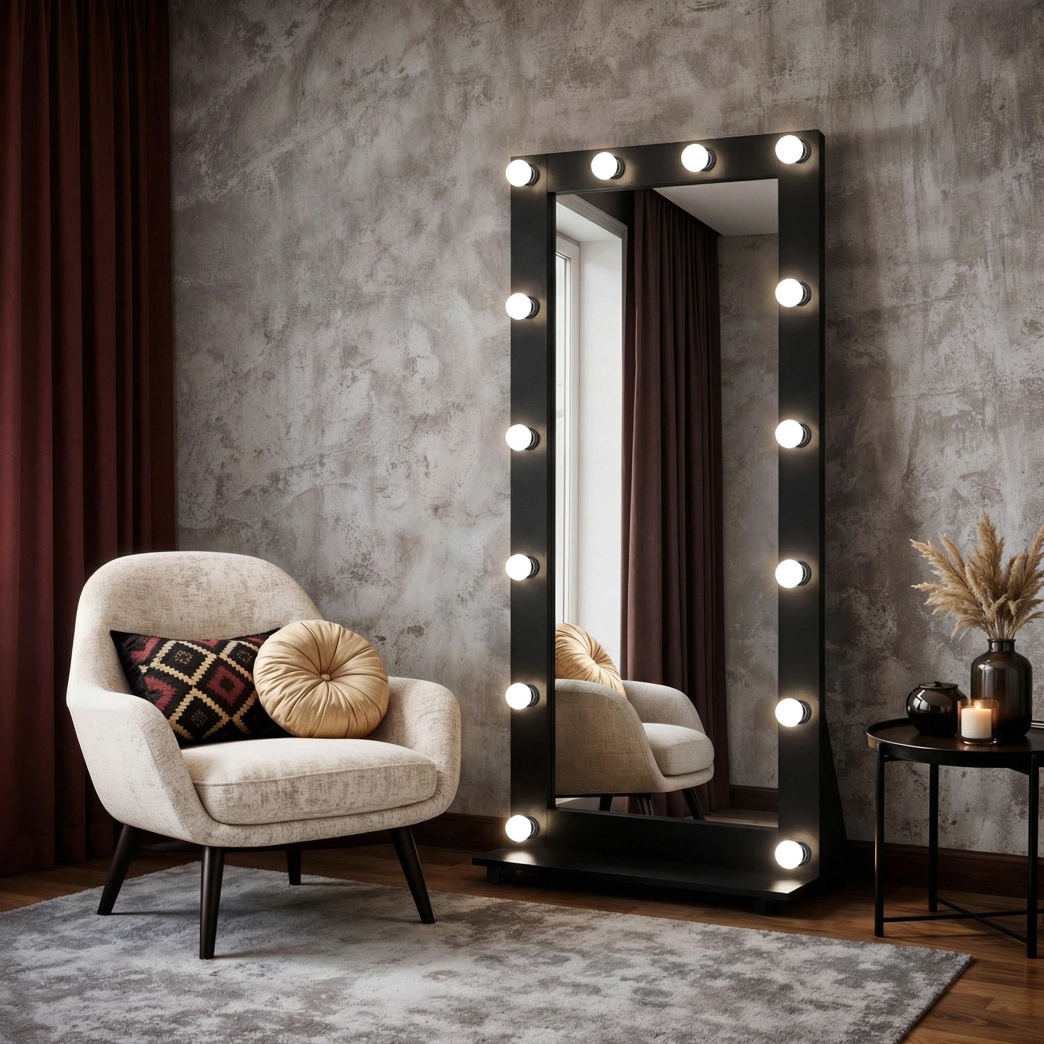 Зеркало напольное с лампочками NE14 800x300x1860 мм Черный