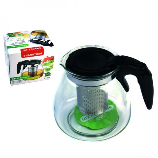 Чайник для заварювання з металевим ситом скло 700 мл Black (128362) - фото 4
