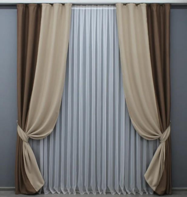 Комплект штор блекаут 1,2х2,7 м 2 шт. Шоколадный/Бежевый (014дк/1238-1240ш)