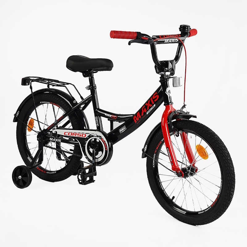 Велосипед дитячий Corso Maxis 18" ручне гальмо/сидіння з ручкою/додаткові колеса Black/Red (162142)