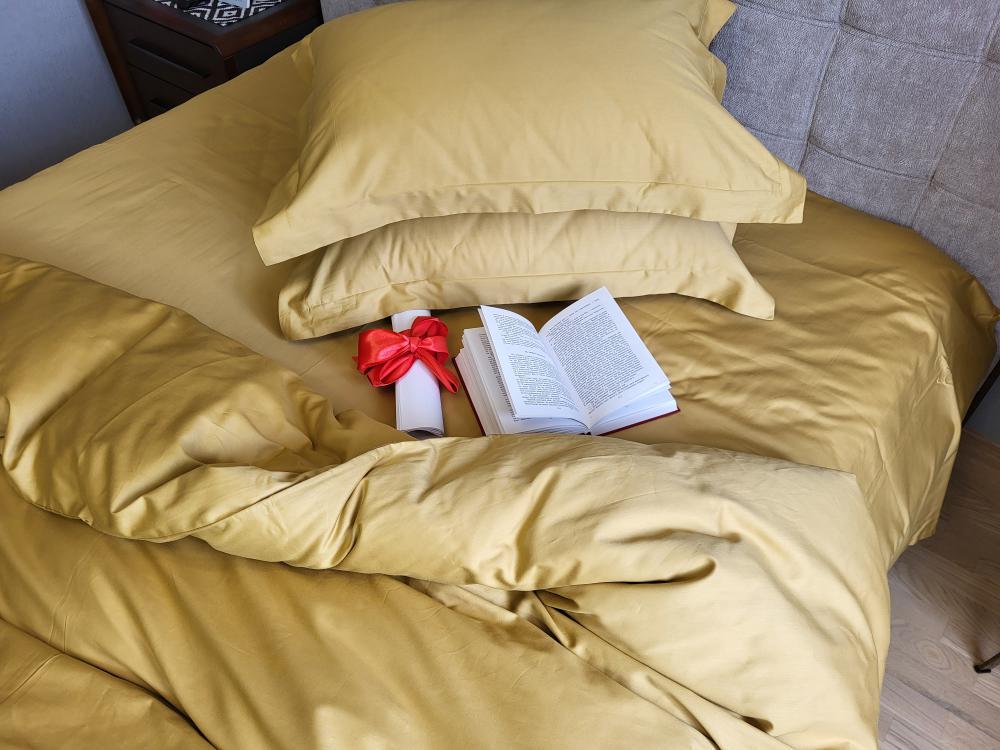 Комплект постельного белья на резинке Моно сатин Premium полуторный/наволочки 50х70/70х70 см Gold (5756) - фото 6