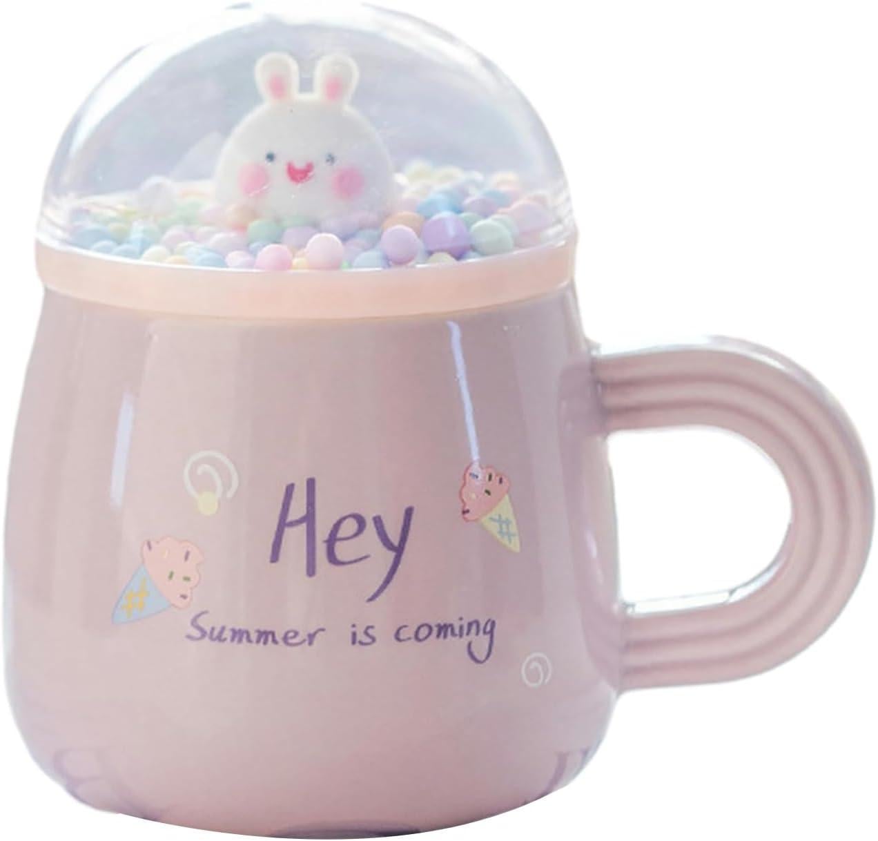 Чашка керамическая с крышкой Магический зайчонок 300 мл Розовый (21-фіо-O8030-237)