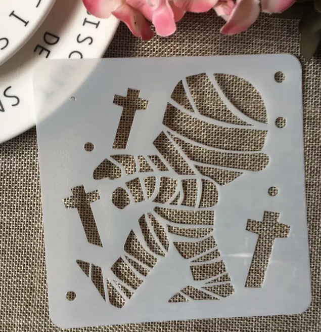 Трафарет на Хэллоуин Призрак с крестами 13х13 см Серый (7615/42)