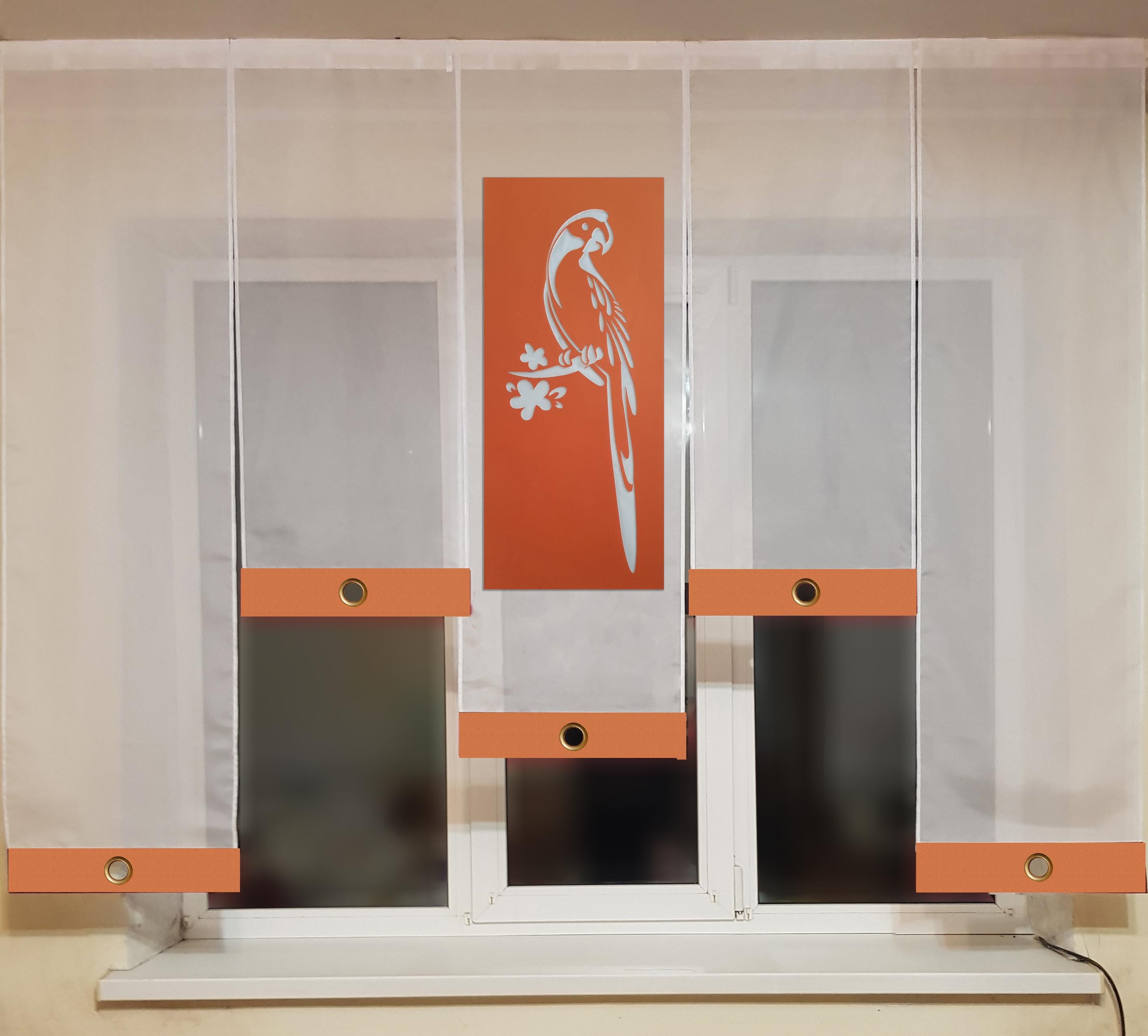 Комплект панельных занавесок Firanka Попугай 5 шт. карниз 200 см Оранжевый с молочным (28_6п)