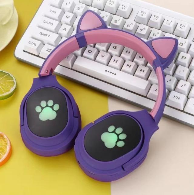 Бездротові Bluetooth-навушники з вушками Kids VZV-380M Cat Violet