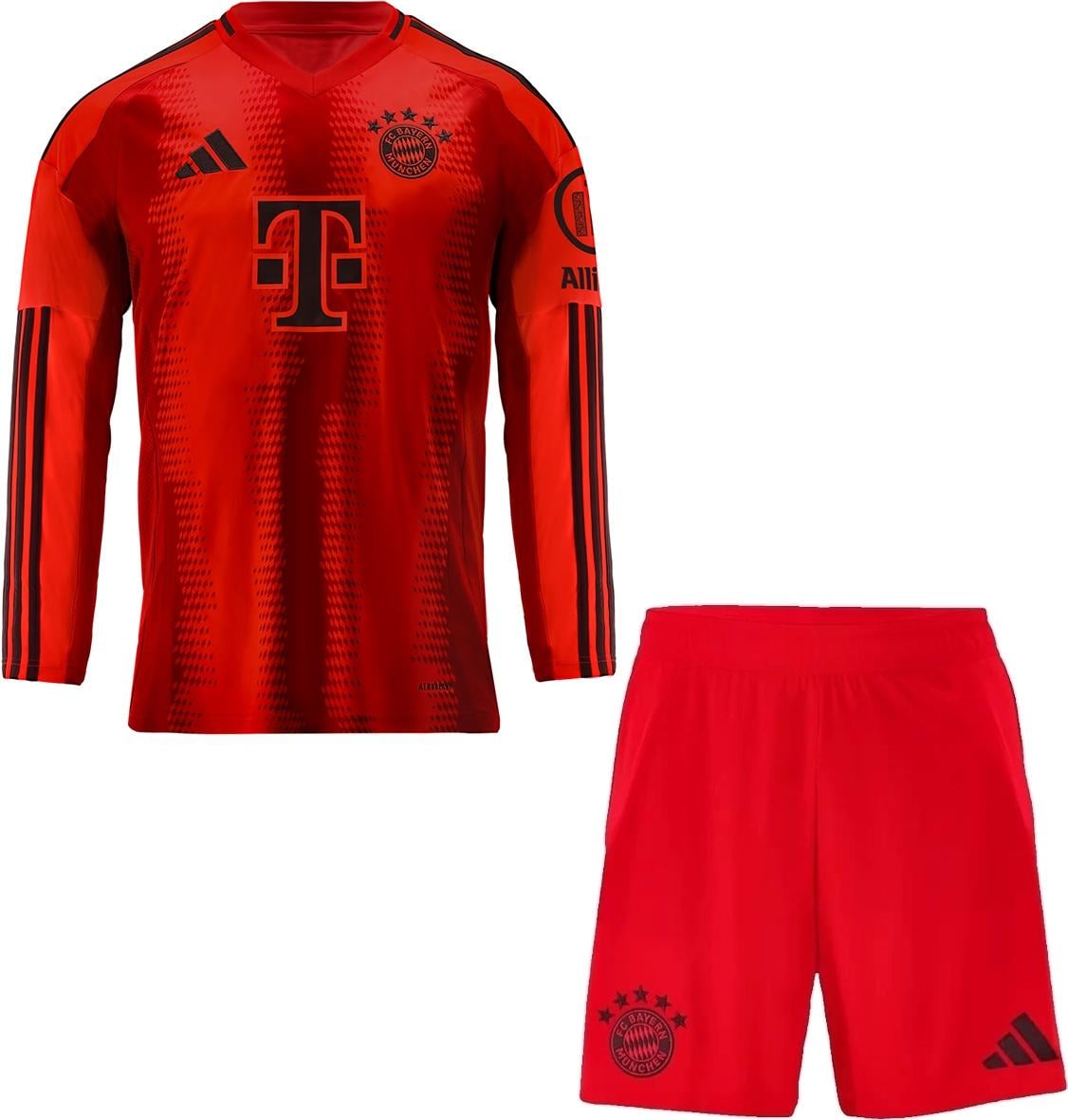 Футбольная форма детская с длинным рукавом Бавария 2024-2025 домашняя 145-155 см Красно-черный (F0007)