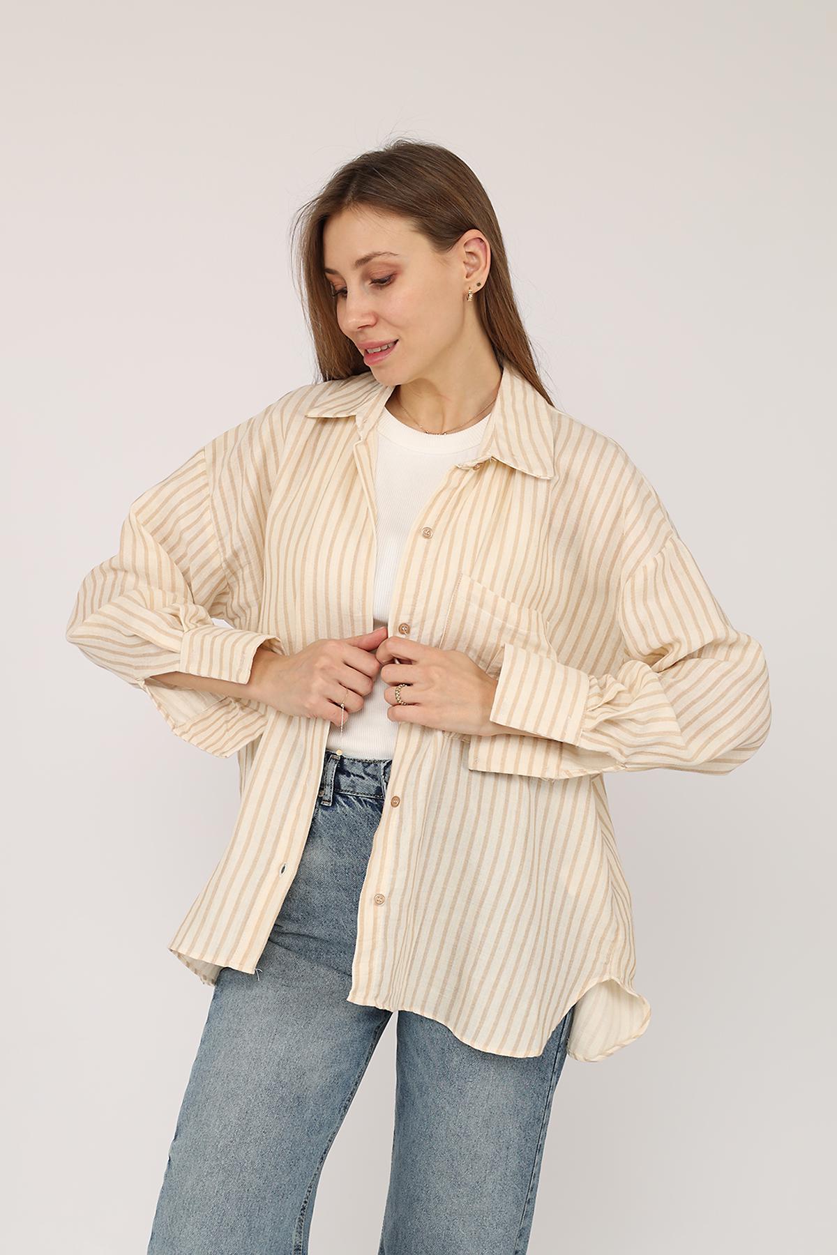 Сорочка з довгим рукавом ЦБ-00269355 жіноча р. 48 Бежевий (SKT001043166) - фото 2 Сорочка з довгим рукавом ЦБ-00269355 жіноча р. 48 Бежевий (SKT001043166) - фото 2