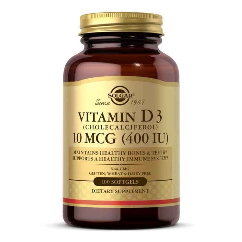 Вітамін D3 Solgar Vitamin D3 10 mcg 400 IU 100 капс. (11076-01)