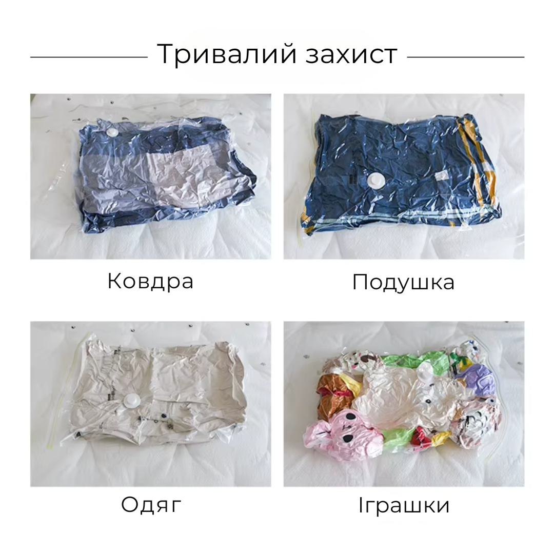 Вакуумні пакети для одягу речей та багажу для зберігання з ручним насосом 12 шт. 40x60 cм 5 шт./50x70 см 4 шт./60x80 cм 3 шт. Прозорий - фото 3 Вакуумні пакети для одягу речей та багажу для зберігання з ручним насосом 12 шт. 40x60 cм 5 шт./50x70 см 4 шт./60x80 cм 3 шт. Прозорий - фото 3