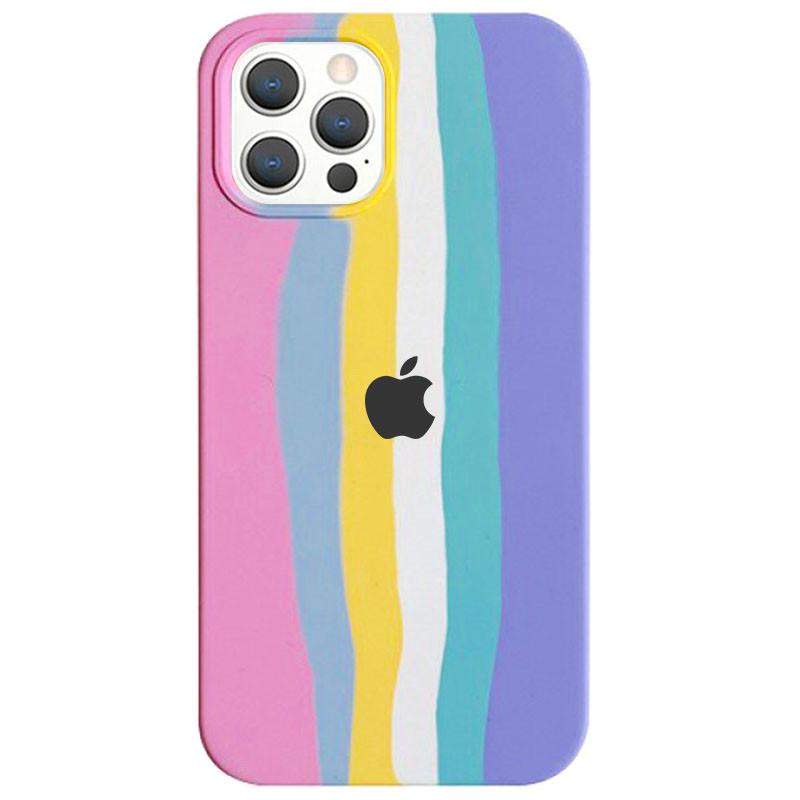 Противоударный Чехол Epik для Apple iPhone 13 Pro (6.1")  Silicone case Full Rainbow Розовый/Сиреневый