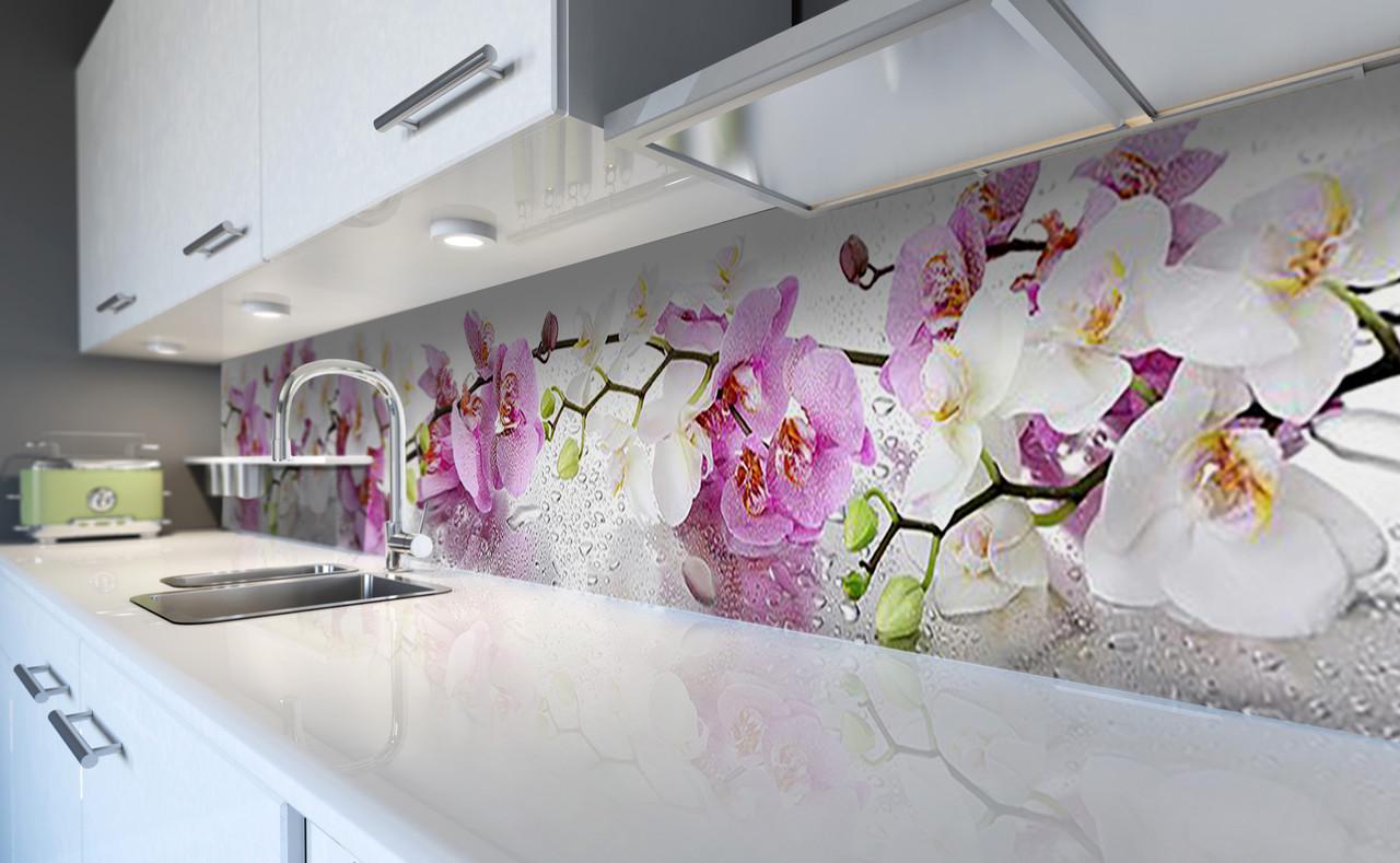 Кухонный фартук Пышные орхидеи роса из самоклеящейся виниловой пленки 60х300 см Розовый