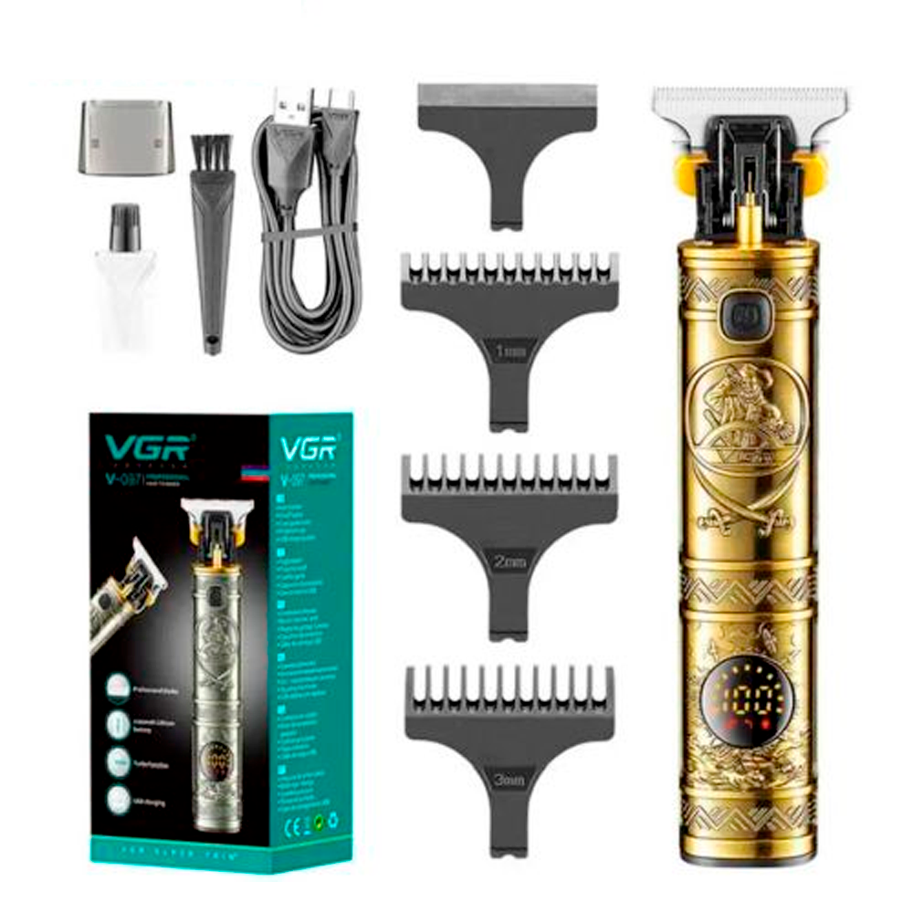 Триммер аккумуляторный VGR V-097 с 4 насадками и LED дисплеем Gold (2446880520)