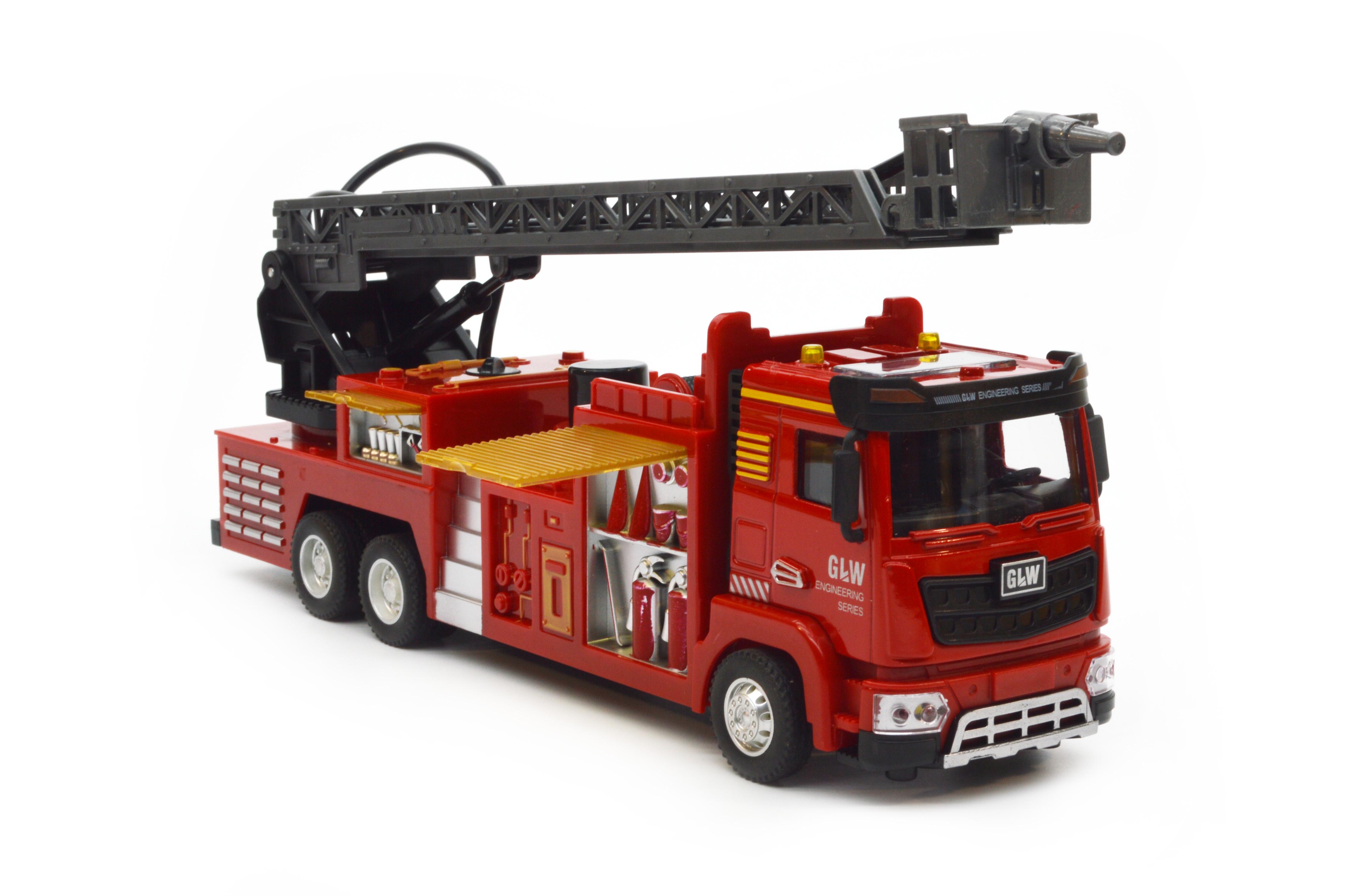 Модель пожежної машини з металевою кабіною інерція звуки світло розсувна драбина помпа (16041) - фото 6