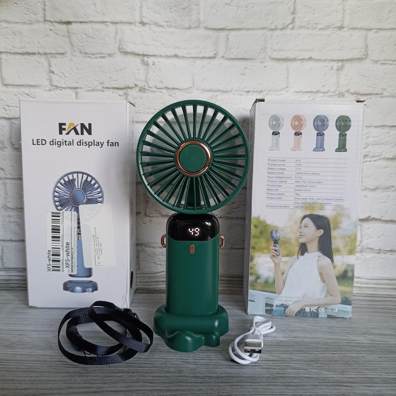 Міні-вентилятор з підставкою для телефону LCD Зелений (28525865) - фото 2