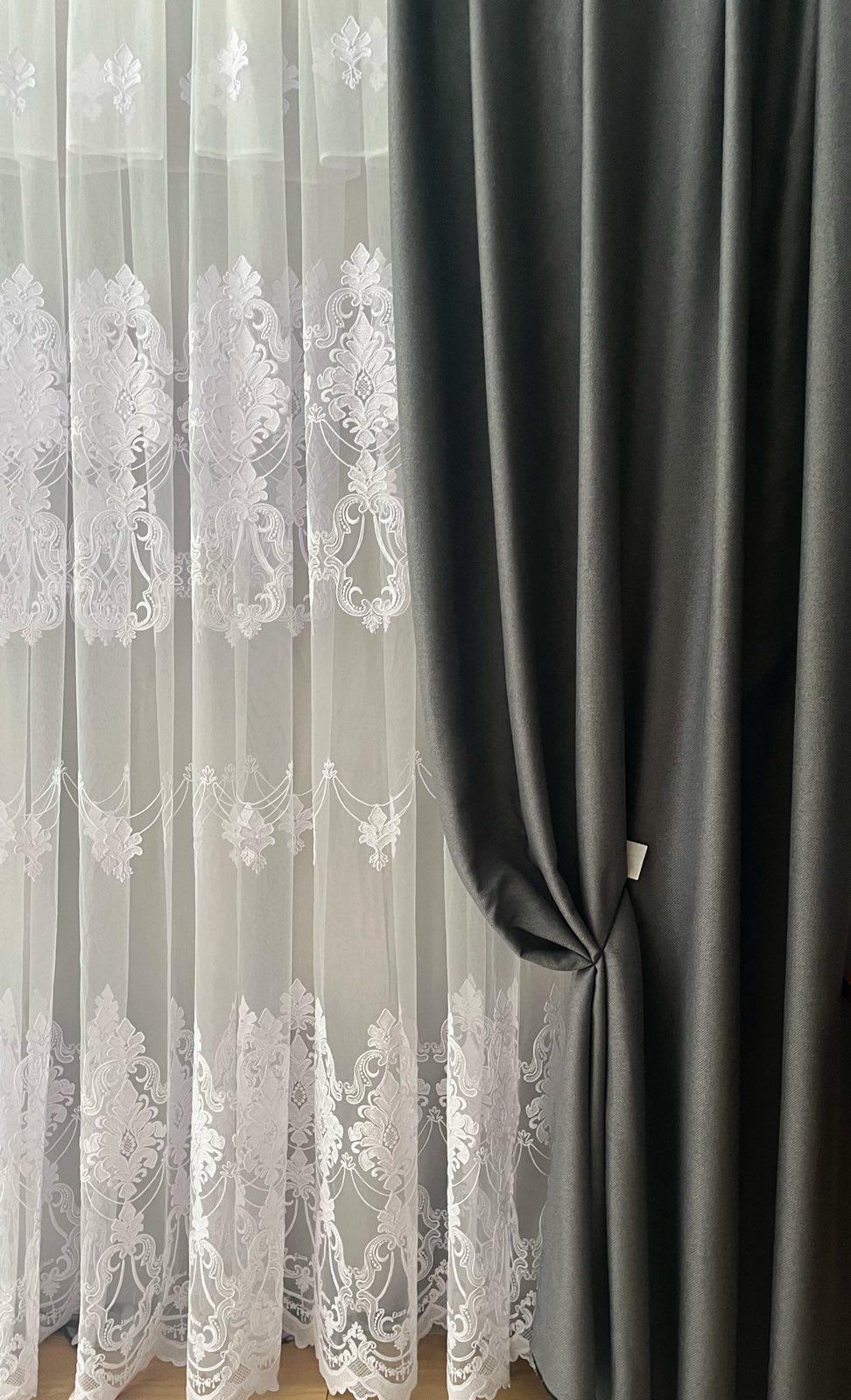 Шторы лен блэкаут 2х2,7 м 2 шт. Серый (ЛБ200/270)