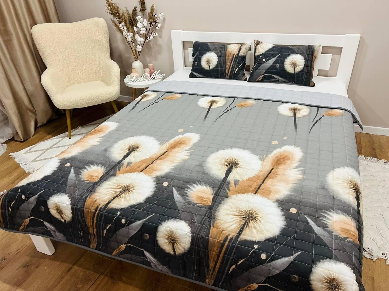 Покривало стьобане євро 200x220 см подушки 40x60 см 2 шт. Сірий (П4К-fabr-pokr-001)