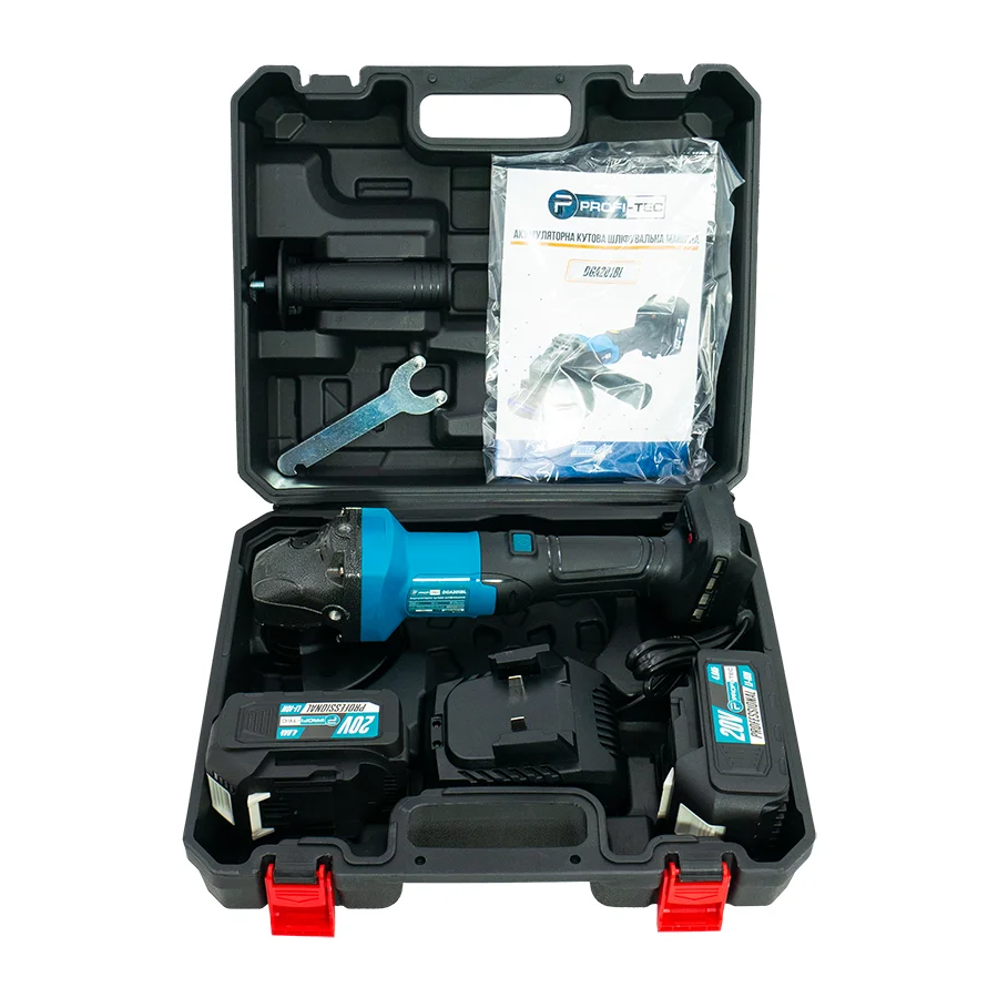 Шлифмашина аккумуляторная угловая Profi-TEC DGA201BL Professional 20 В бесщеточный двигатель диск 125 мм 1xPT2040MP 4,0 Ач ЗУ BC20V (007601)