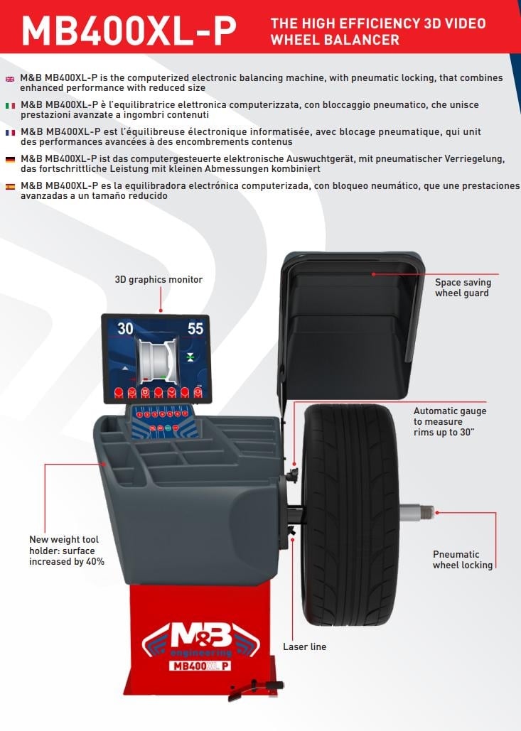 Стенд балансировочный M&B Engineering MB400XL P для колес до 75 кг 230В до 30" - фото 7