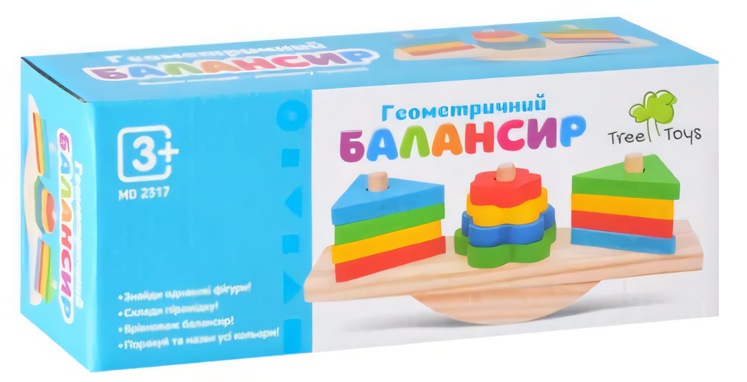 Игрушка для малышей Limo Toy Балансир деревянный Геометрика 12 фигур 21х9х6 см (ID-180-D-99)