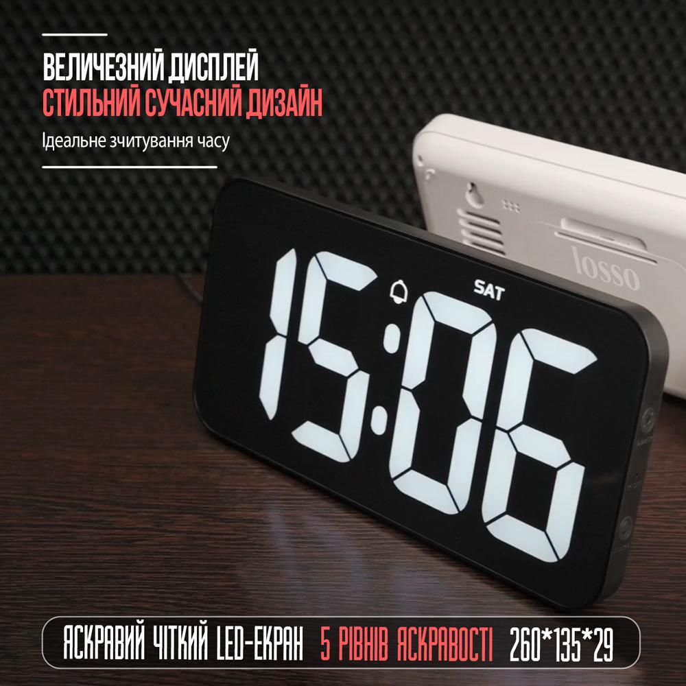 Настінний годинник електронний LOSSO Premium W-500 з LED підсвічуванням Чорний (369505098) - фото 2