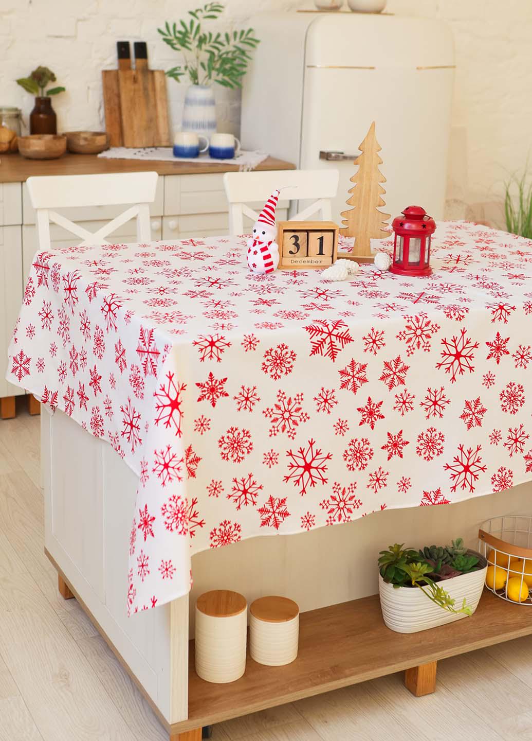 Скатертина новорічна бавовняна Сніжинки червоні на білому розкладний стіл 1,5х2,2 м (счб22) - фото 4 Скатертина новорічна бавовняна Сніжинки червоні на білому розкладний стіл 1,5х2,2 м (счб22) - фото 4
