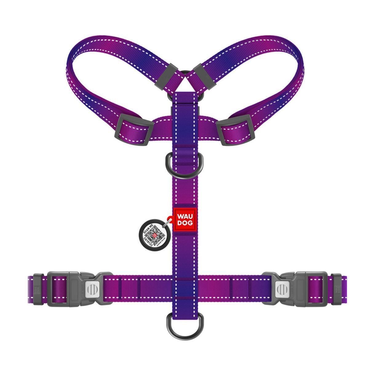 Шлей для собак анатомический Waudog Nylon Mono с QR-паспортом/светоотражающий L 25 мм х 51-85 см х 60-85 см Фиолетовый (54589 Col)