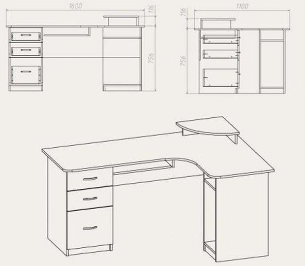 Стол письменный угловой Компанит СУ-3 160х110х87 см Дуб крафт золотой (23161155) - фото 2