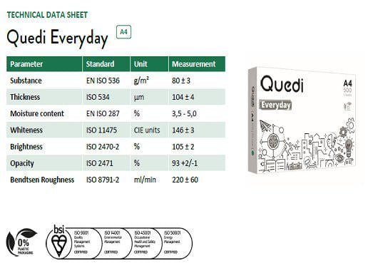 Офисная бумага Quedi Everyday клас А4 80 г/м2 500 листов - фото 2 Офисная бумага Quedi Everyday клас А4 80 г/м2 500 листов - фото 2