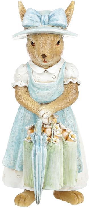 Декоративная статуэтка Зайка с зонтом 8х7,5х18,5 см полистоун Голубой (BD-707-544)