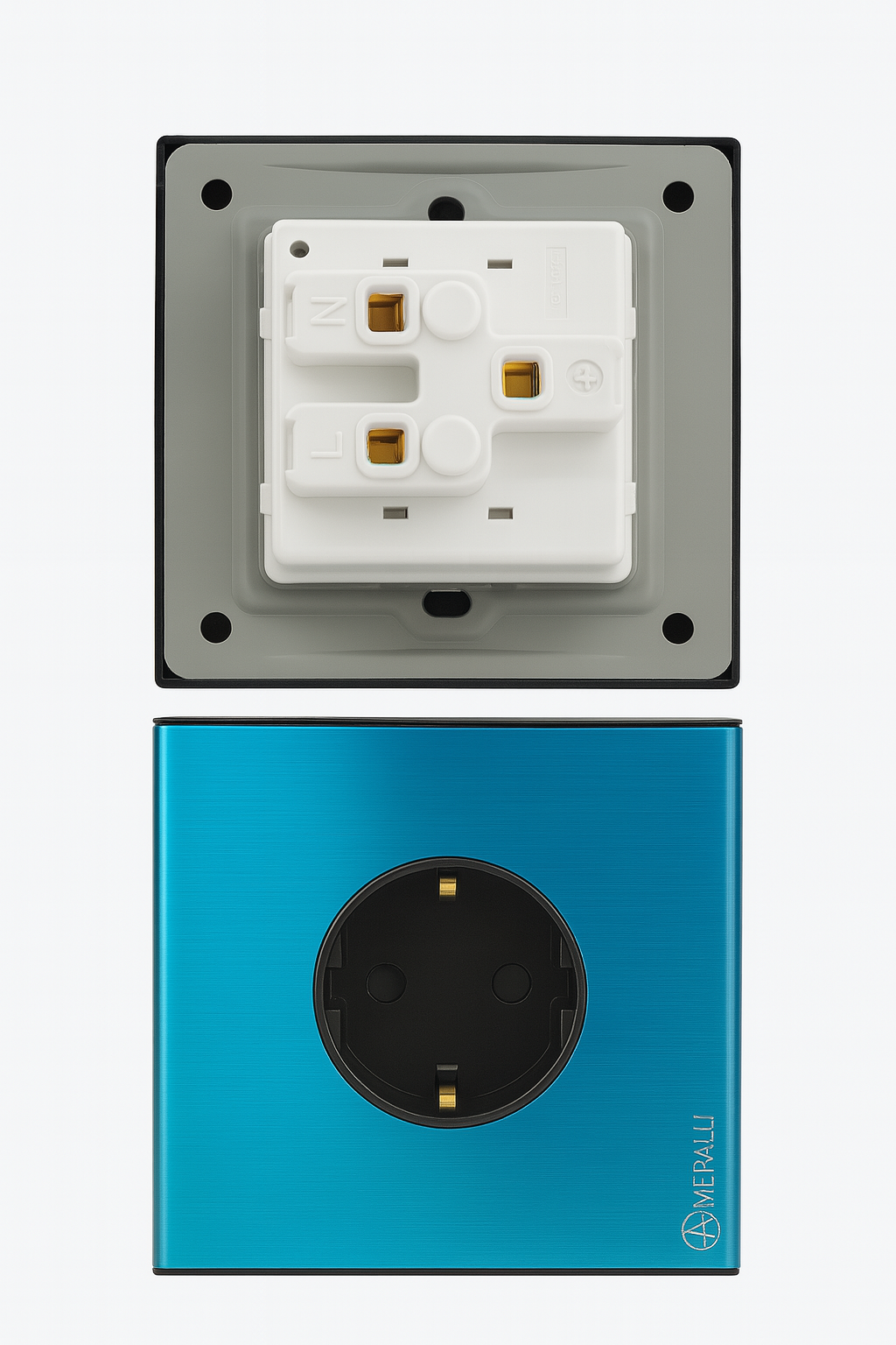 Комплект розетка MERALLI INOX із нержавіючої сталі безрамкова/підрозетник квадратний MERALLI модульний вбудований Чорний - фото 4 Комплект розетка MERALLI INOX із нержавіючої сталі безрамкова/підрозетник квадратний MERALLI модульний вбудований Чорний - фото 4