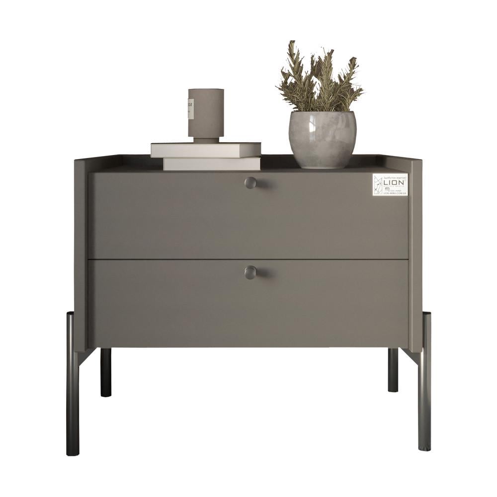 Тумба прикроватная Lion Wood с двумя ящиками черные ножки Антрацит (Lion-041335)