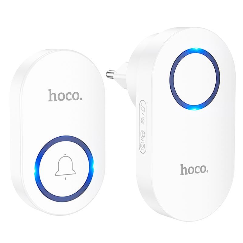 Звонок дверной беспроводной Hoco HI25 60 мелодий до 20 м White (17519)