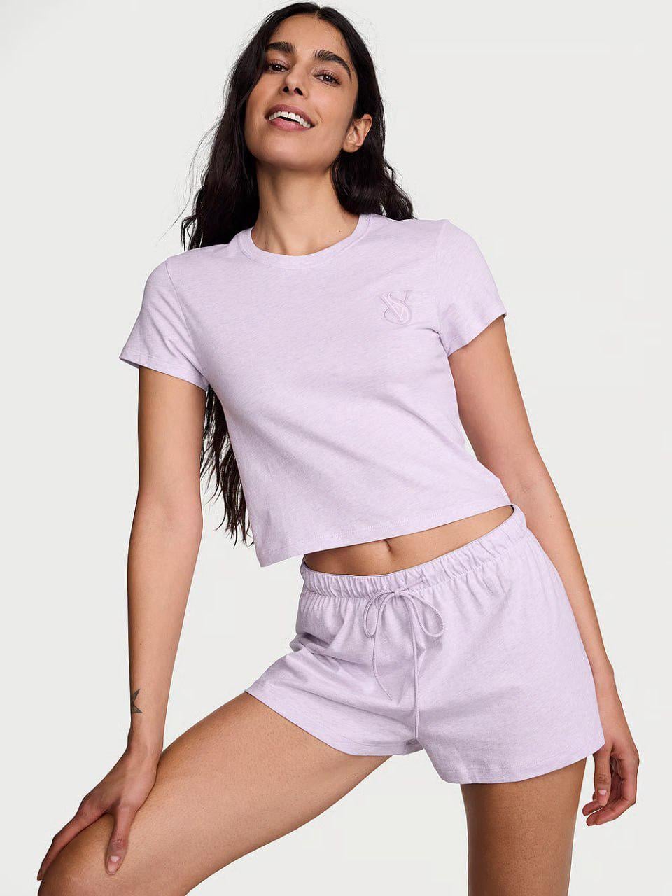 Пижама котоновая Victoria's Secret 100% Cotton Short Pajama Set Purple XS Лиловый (27230510)
