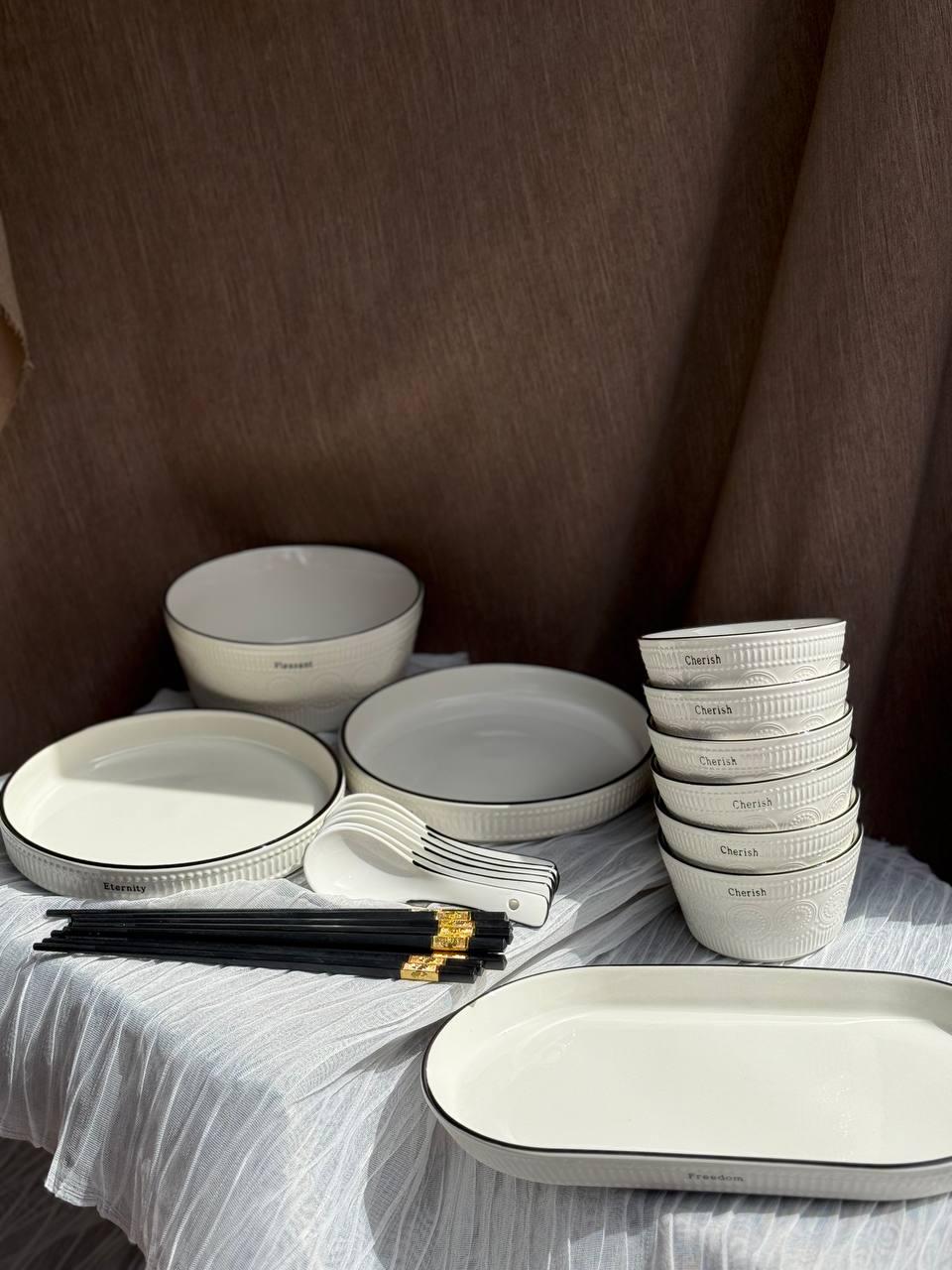 Столовий сервіз Yiwu Romantic керамічний на 6 персон/22 предмети Білий (HP-15-1)