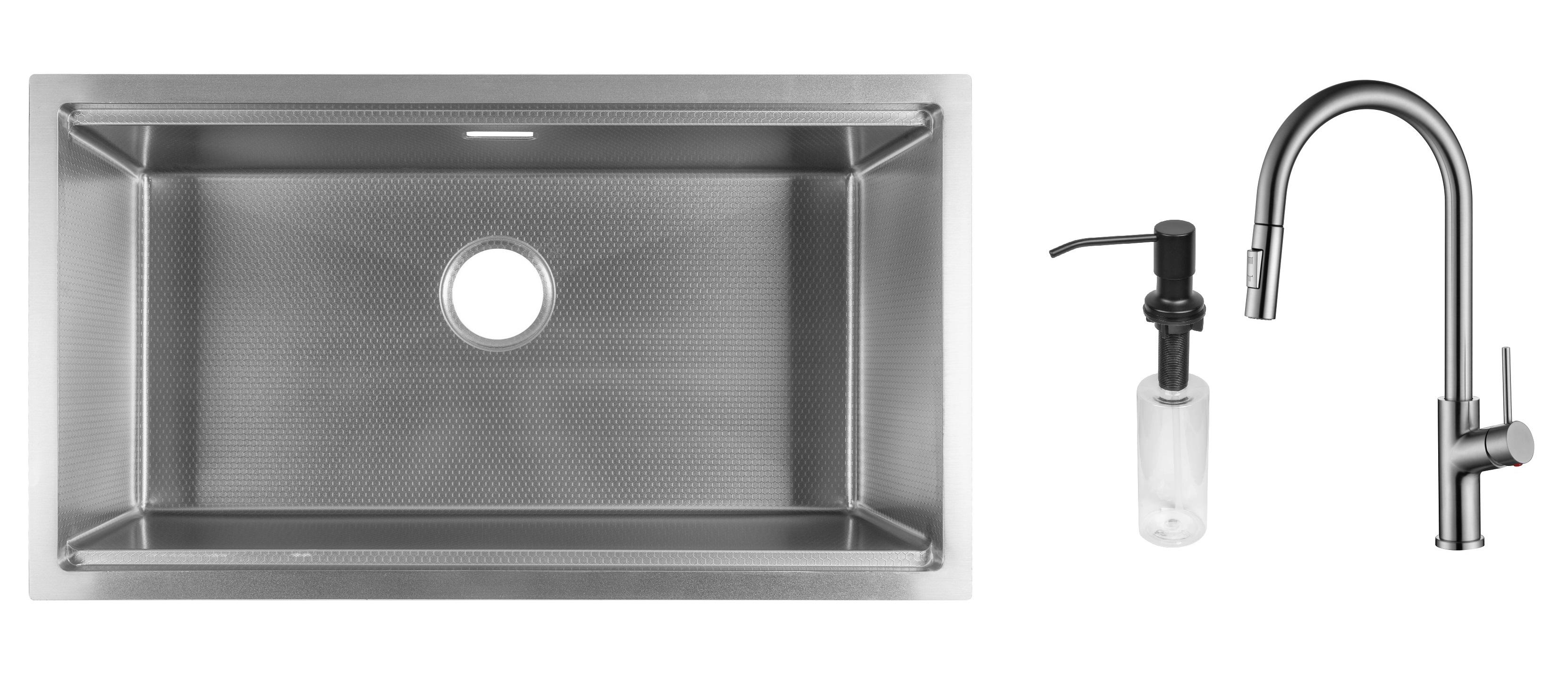 Комплект из кухонной мойки Gunter&Hauer Federbach 8022 Inox Honey кухонного смесителя Gunter&Hauer MOND Br