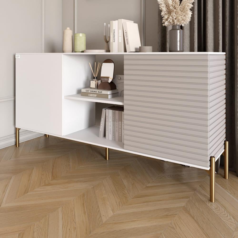 Комод открытый на золотых металлических ножках Lion Грей Нимфея Альба белый/Кашемир (Lion-042903)