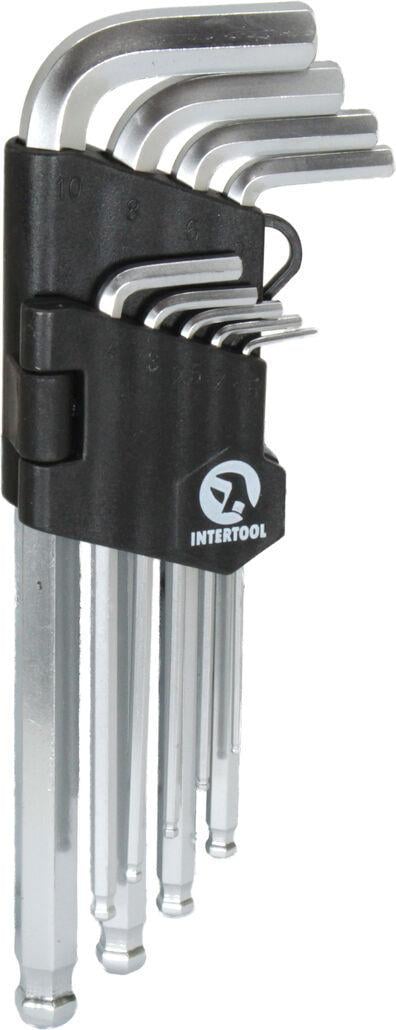 Набір шестигранних ключів Г-подібних Intertool з кулястим наконечником 9 шт. Cr-V 55 HRC (HT-0603)