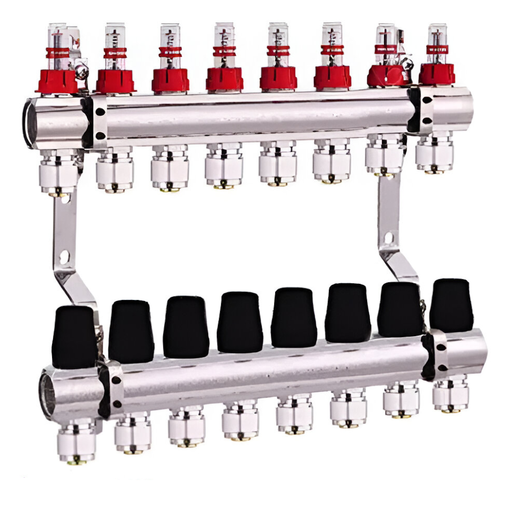 Коллектор распределительный DJOUL 1х3/4» N.N. 1/3 8 выходов с расходомерами (AKV-NN2016208B)