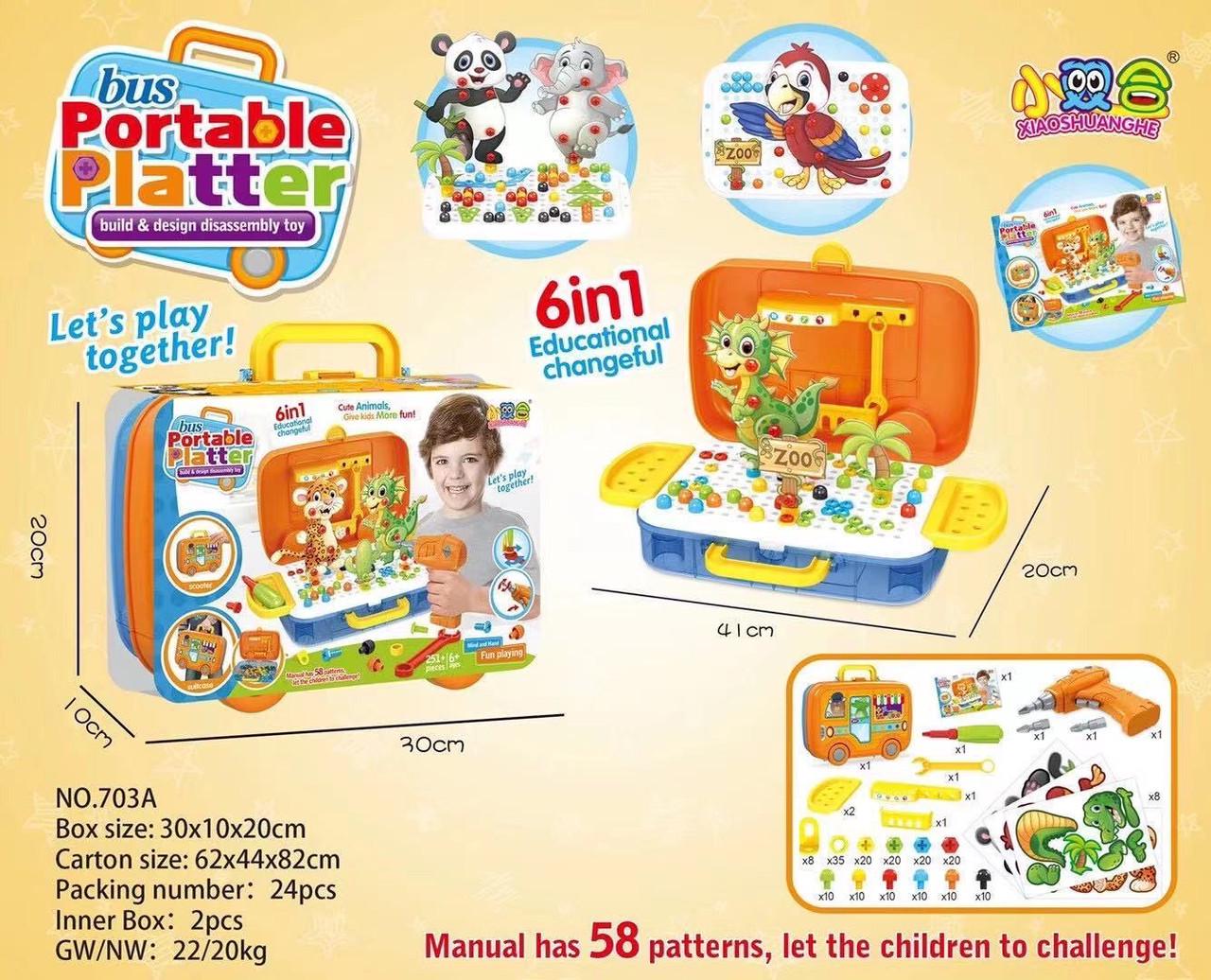 Конструктор-мозаїка Portable Platter 6в1 розвиваючий з дрилем 258 деталей (54472) - фото 5 Конструктор-мозаїка Portable Platter 6в1 розвиваючий з дрилем 258 деталей (54472) - фото 5